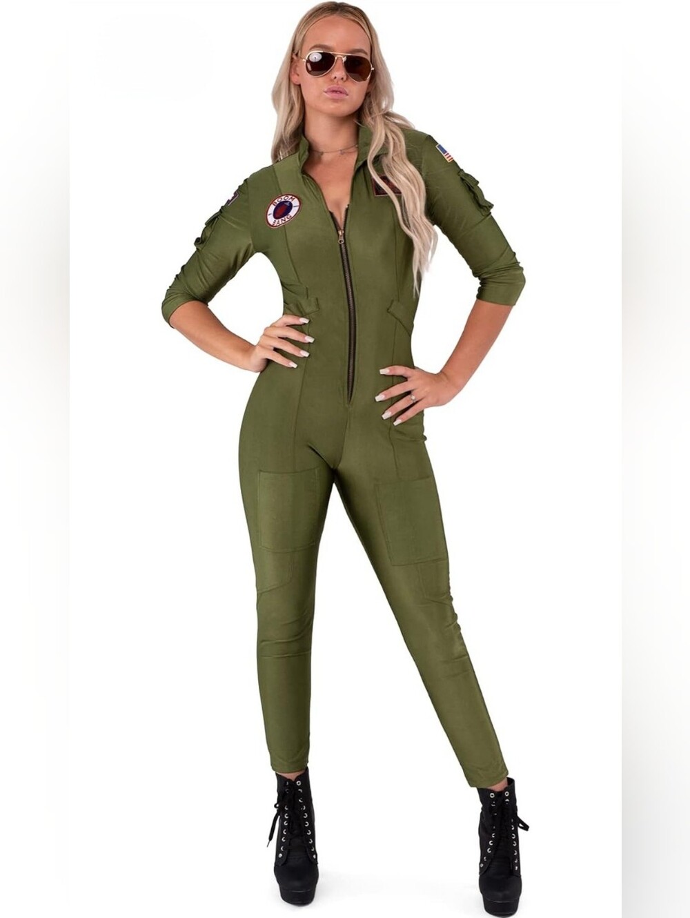 Spooktacular Creations Pilot Costume Adult Women, Flight Suit, Jumpsuit Sz XL - Picture 2 of 8